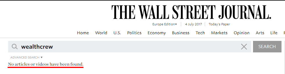 wealthcrew wall street journal media scam