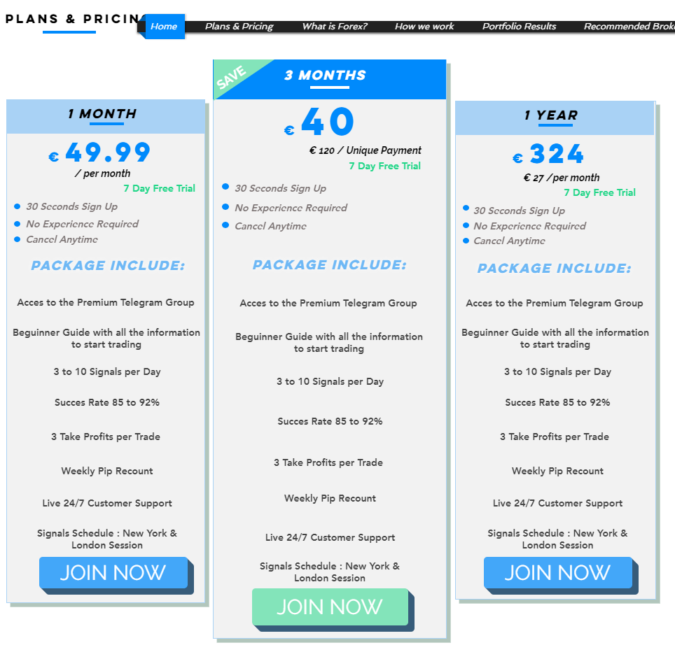 screenshot of pulsefx signal pricing