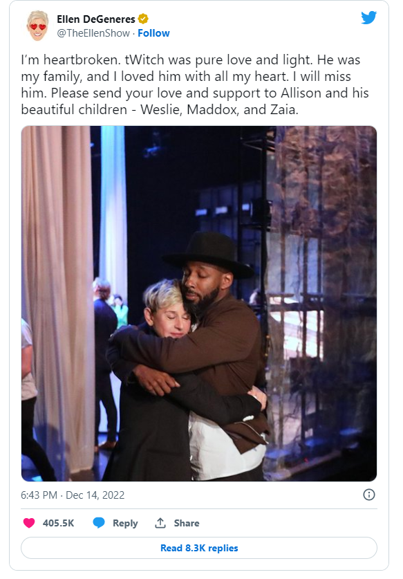 Ellen DeGeneres tribute to Stephen 'tWitch' Boss