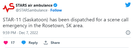 Tweet on the rosetown car accident
