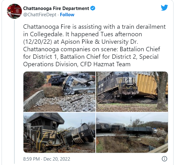 chattanooga fire department tweets on collegedale train crash