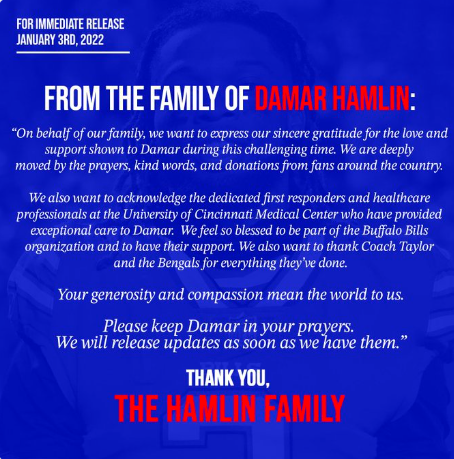 Darmar Hamlin's releases statement