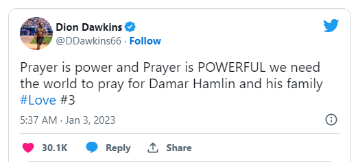 prayers from Damar hamlin's colleagues
